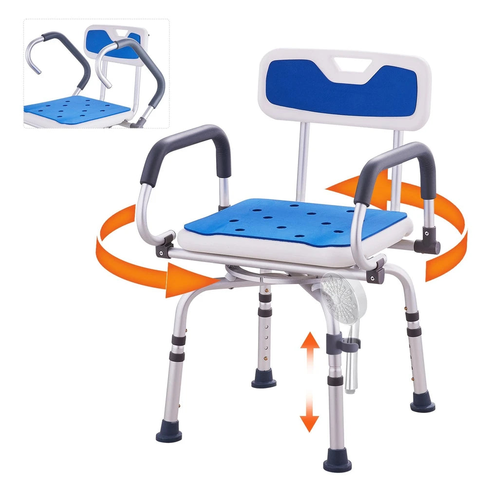 SeniorComfy VEV 360 degree Swivel Adjustable Shower Chair For Seniors, Elderly, Disabled, Injured - 400LBS Capacity