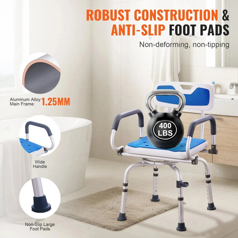 SeniorComfy VEV 360 degree Swivel Adjustable Shower Chair For Seniors, Elderly, Disabled, Injured - 400LBS Capacity