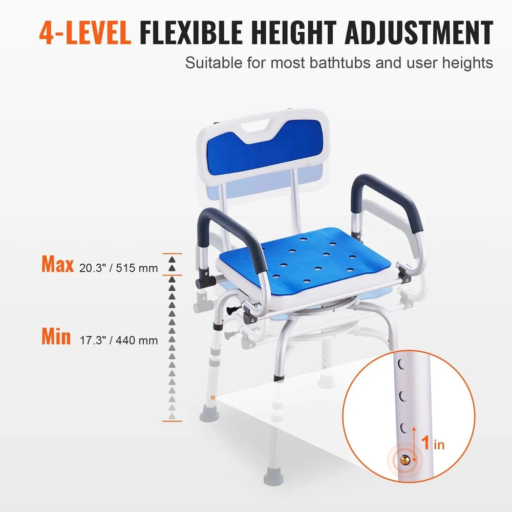 SeniorComfy VEV 360 degree Swivel Adjustable Shower Chair For Seniors, Elderly, Disabled, Injured - 400LBS Capacity