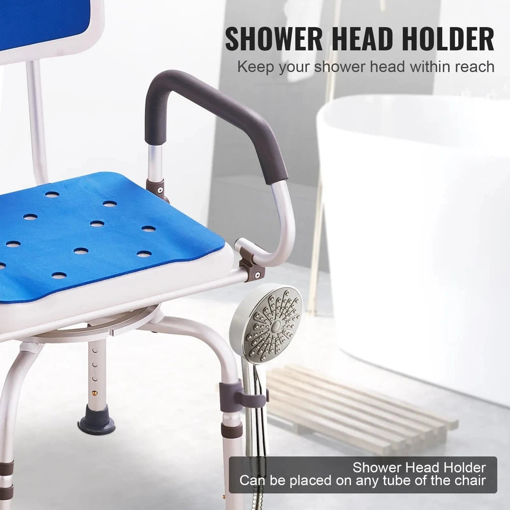 SeniorComfy VEV 360 degree Swivel Adjustable Shower Chair For Seniors, Elderly, Disabled, Injured - 400LBS Capacity