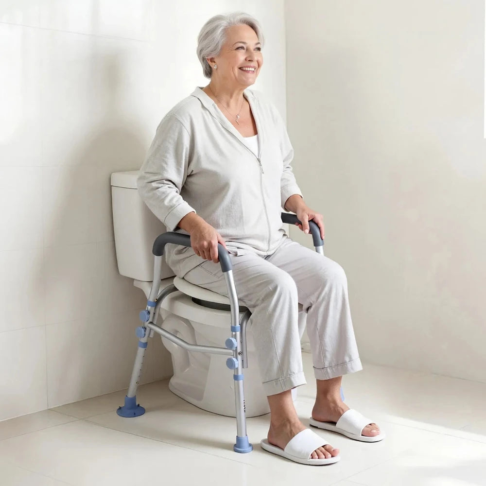 SeniorComfy VEV Adjustable Raised Toilet Seat with Arms with 300 lbs Load Capacity For Seniors, Elderly, Handicap, Disabled