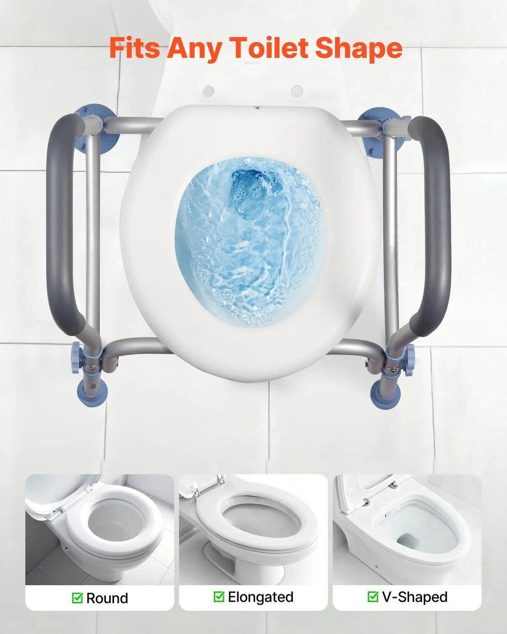 SeniorComfy VEV Adjustable Raised Toilet Seat with Arms with 300 lbs Load Capacity For Seniors, Elderly, Handicap, Disabled