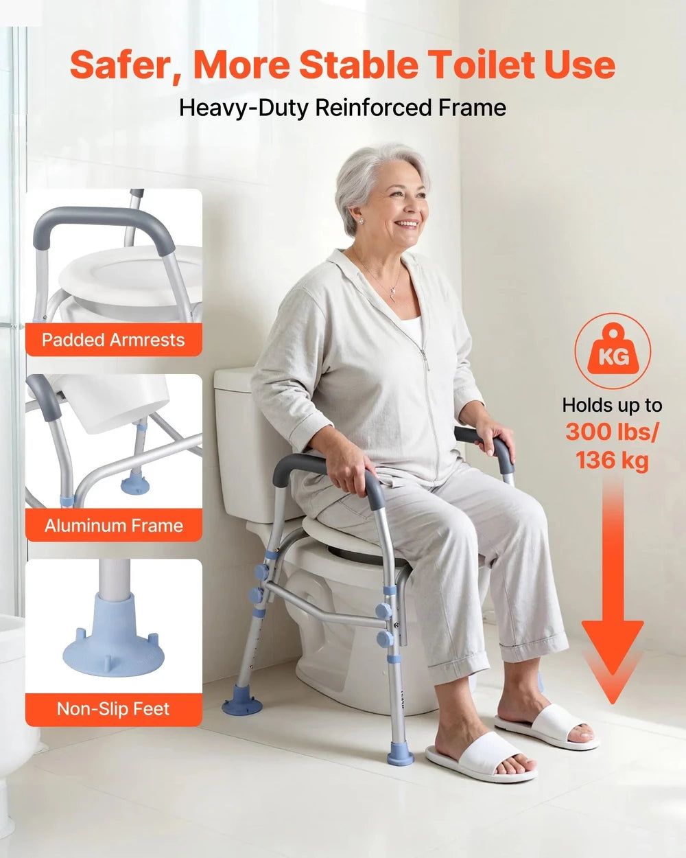 SeniorComfy VEV Adjustable Raised Toilet Seat with Arms with 300 lbs Load Capacity For Seniors, Elderly, Handicap, Disabled