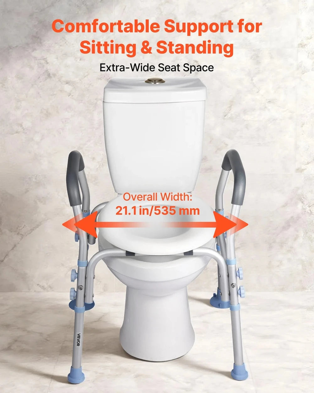 SeniorComfy VEV Adjustable Raised Toilet Seat with Arms with 300 lbs Load Capacity For Seniors, Elderly, Handicap, Disabled