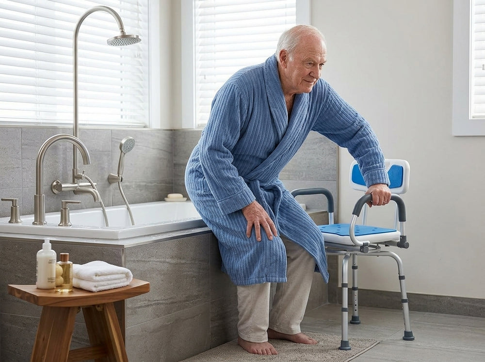 SeniorComfy VEV 360 degree Swivel Adjustable Shower Chair For Seniors, Elderly, Disabled, Injured - 400LBS Capacity