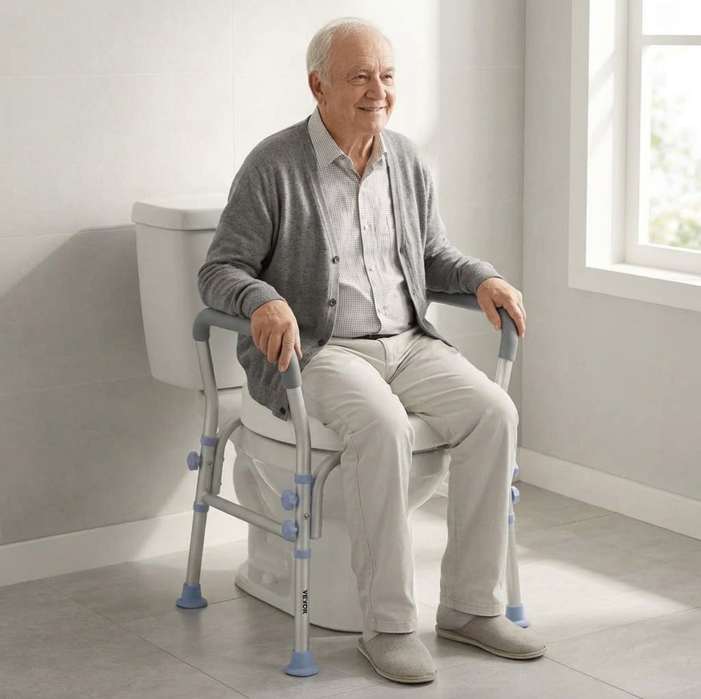 SeniorComfy VEV Adjustable Raised Toilet Seat with Arms with 300 lbs Load Capacity For Seniors, Elderly, Handicap, Disabled