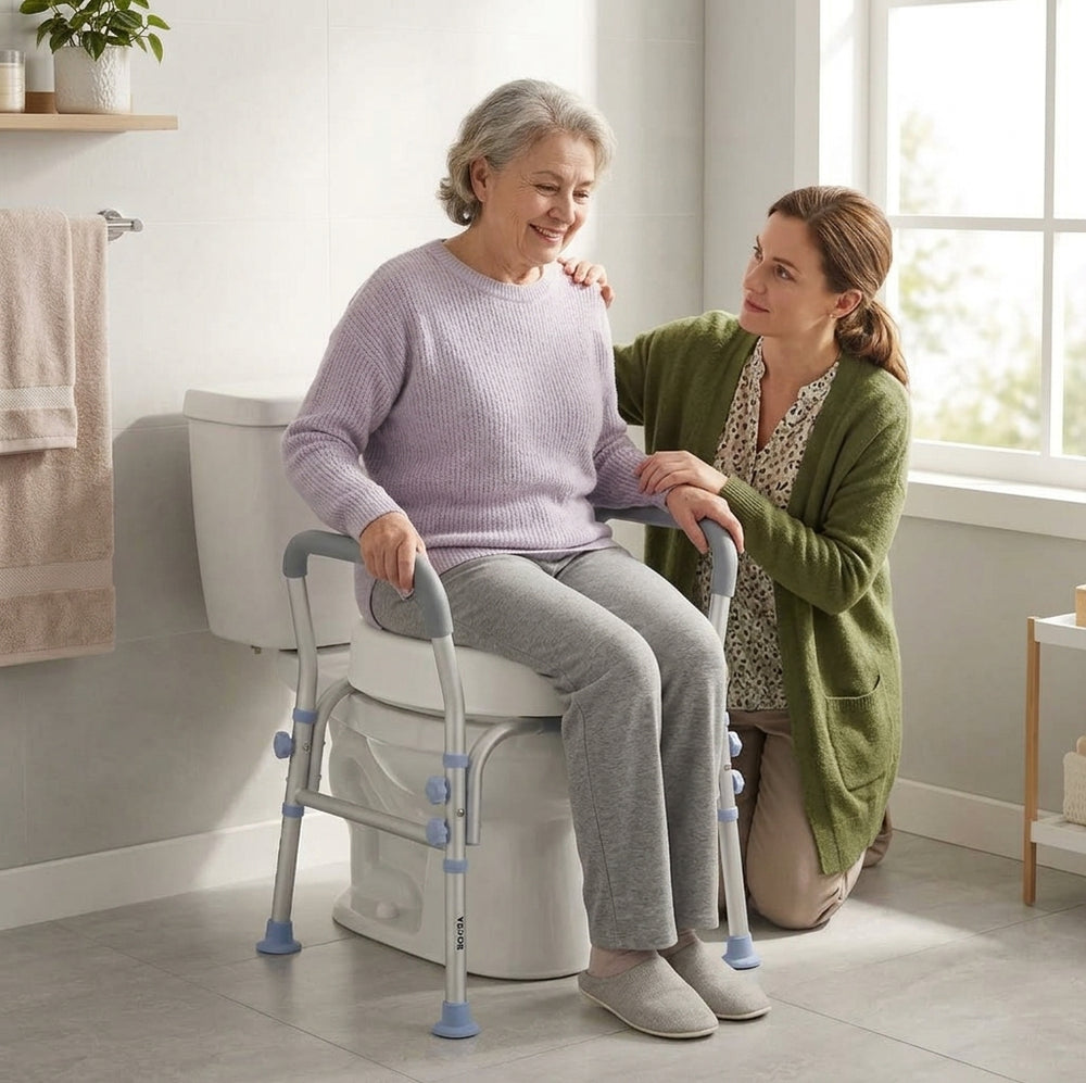 SeniorComfy VEV Adjustable Raised Toilet Seat with Arms with 300 lbs Load Capacity For Seniors, Elderly, Handicap, Disabled