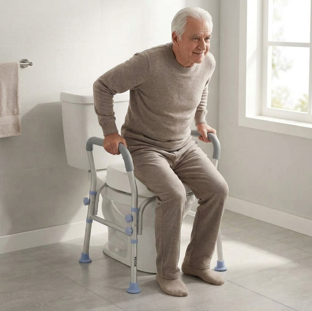 SeniorComfy VEV Adjustable Raised Toilet Seat with Arms with 300 lbs Load Capacity For Seniors, Elderly, Handicap, Disabled