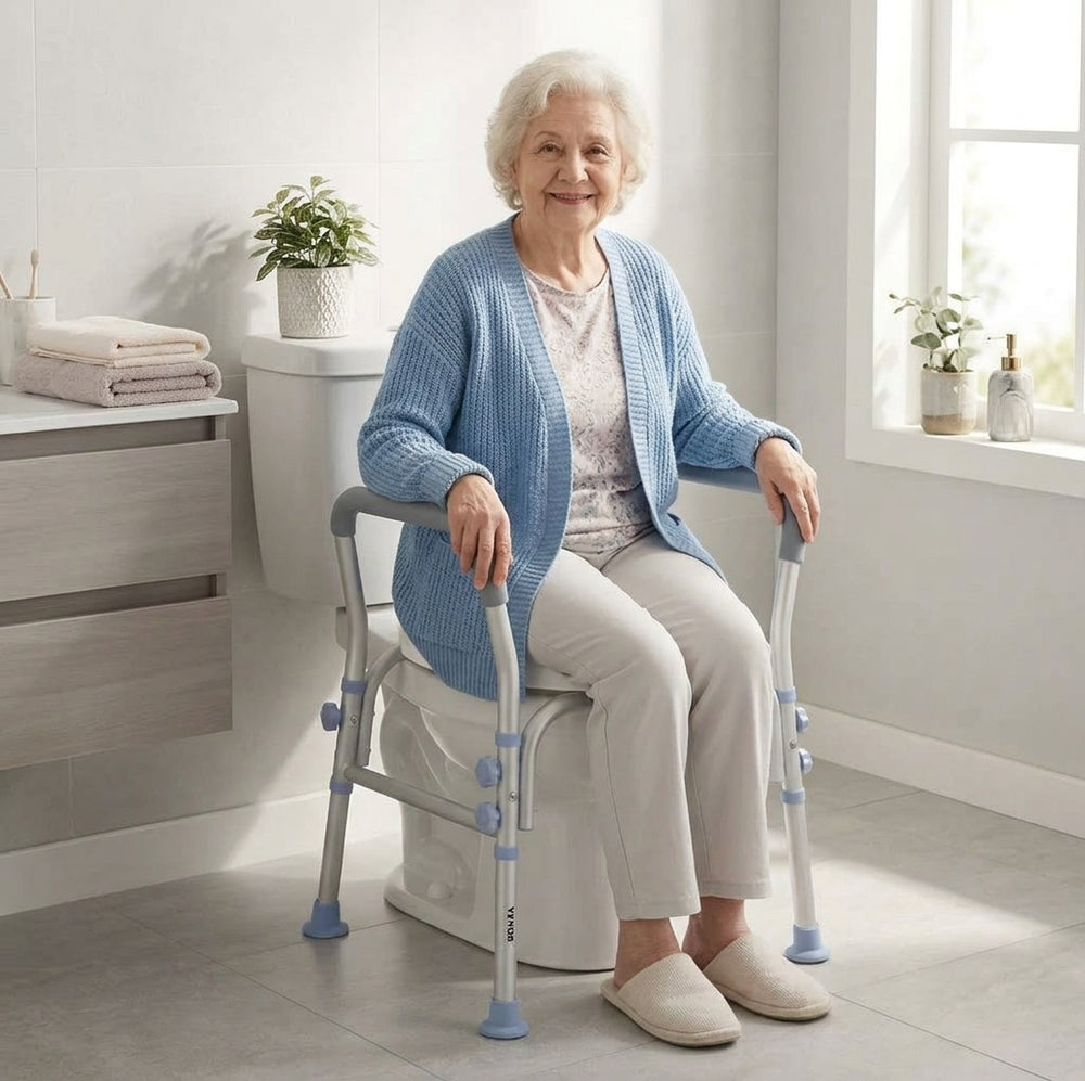 SeniorComfy VEV Adjustable Raised Toilet Seat with Arms with 300 lbs Load Capacity For Seniors, Elderly, Handicap, Disabled