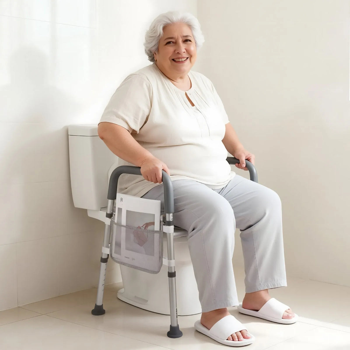 SeniorComfy VEV Freestanding Adjustable Raised Toilet Seat with frame for Seniors, Elderly and Post Hip & Knee Surgery Recovery
