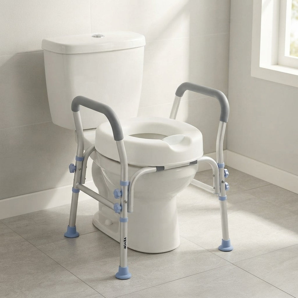 SeniorComfy VEV Adjustable Raised Toilet Seat with Arms with 300 lbs Load Capacity For Seniors, Elderly, Handicap, Disabled